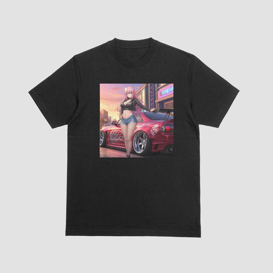 Sexy anime girl with red JDM sports car
