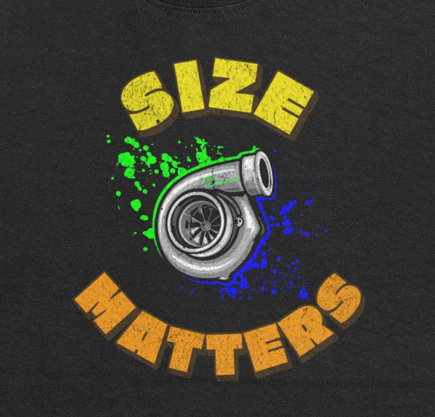 Size Matters Turbo T-shirt (Orange/Yellow font)
